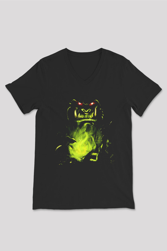 Warcraft Siyah Unisex V Yaka Tişört T-Shirt