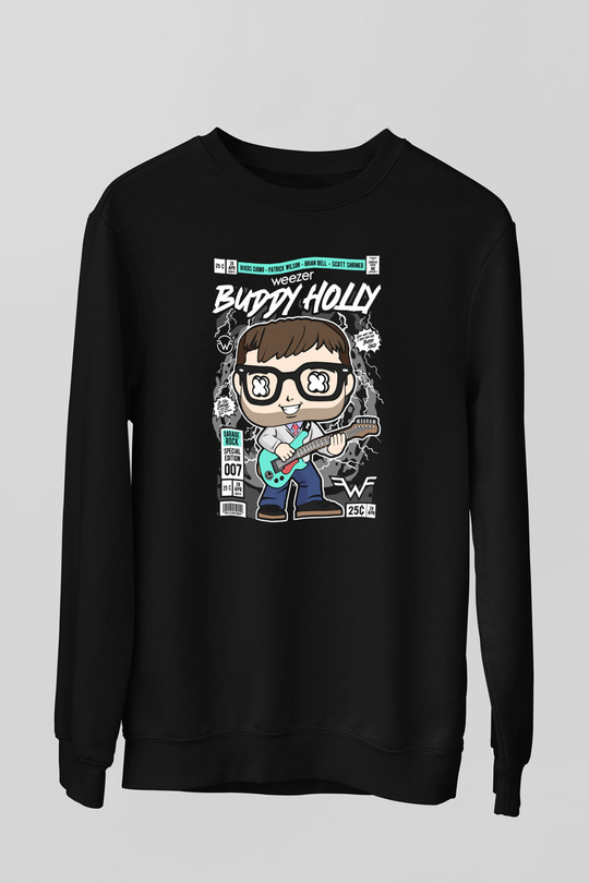 Weezer Baskılı Unisex Siyah Sweatshirt