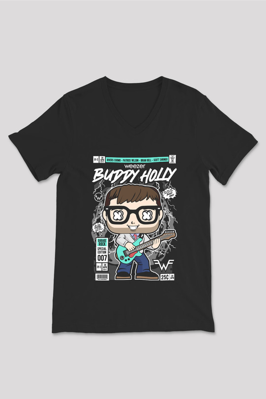 Weezer Baskılı Unisex Siyah V Yaka Tişört