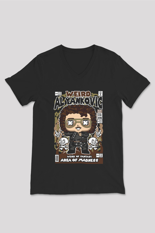 Weird Al Yankovic Baskılı Unisex Siyah V Yaka Tişört