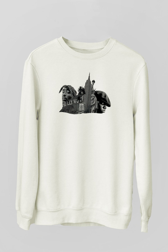 West Side Connection Baskılı Beyaz Unisex Sweatshirt