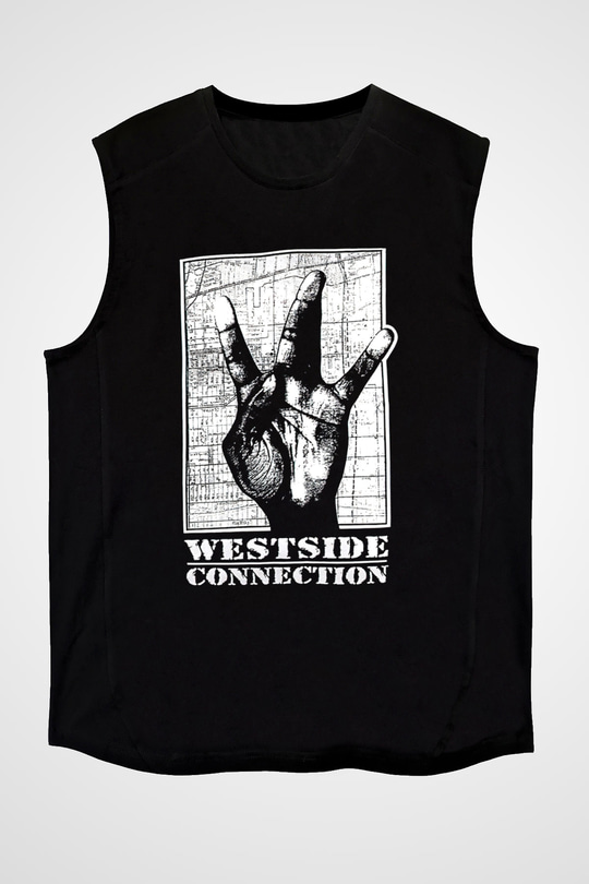 West Side Connection Baskılı Unisex Siyah Kolsuz Tişört - Tshirt