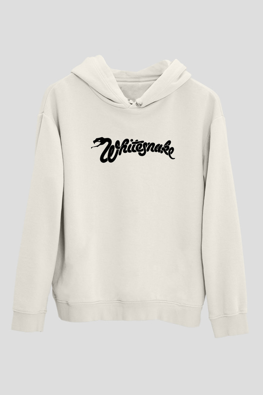 Whitesnake Baskılı Beyaz Unisex Kapüşonlu Sweatshirt