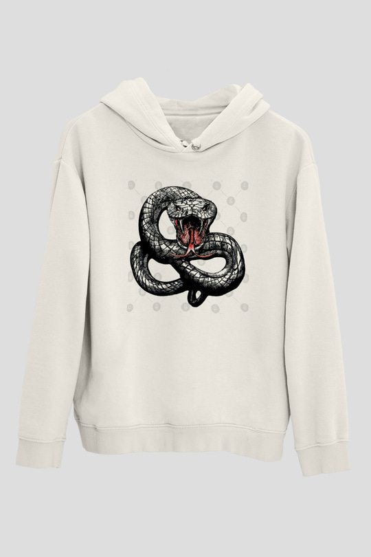 Whitesnake Baskılı Beyaz Unisex Kapüşonlu Sweatshirt