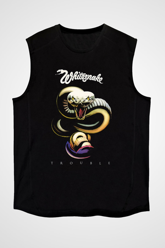 Whitesnake Baskılı Unisex Siyah Kolsuz Tişört - Tshirt