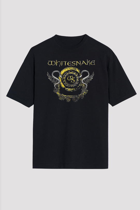 Whitesnake Baskılı Unisex Siyah Oversize Tişört - Tshirt