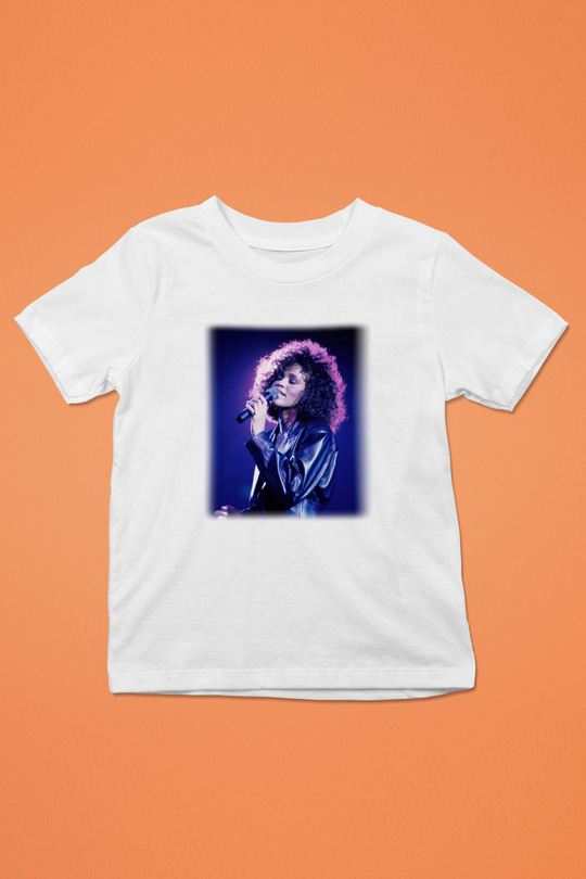 Whitney Houston Baskılı Beyaz Unisex Çocuk Tişört
