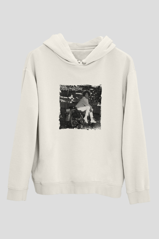 Whitney Houston Baskılı Unisex Beyaz Kapüşonlu Sweatshirt