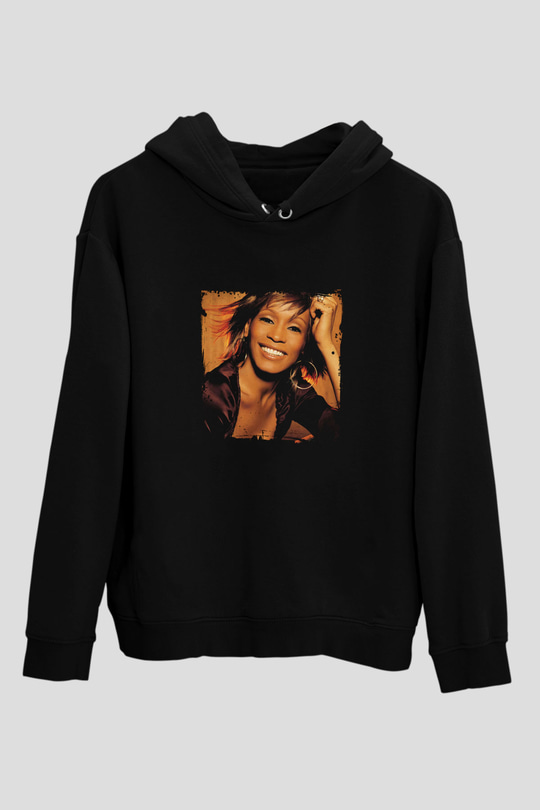 Whitney Houston Baskılı Unisex Siyah Hoodie