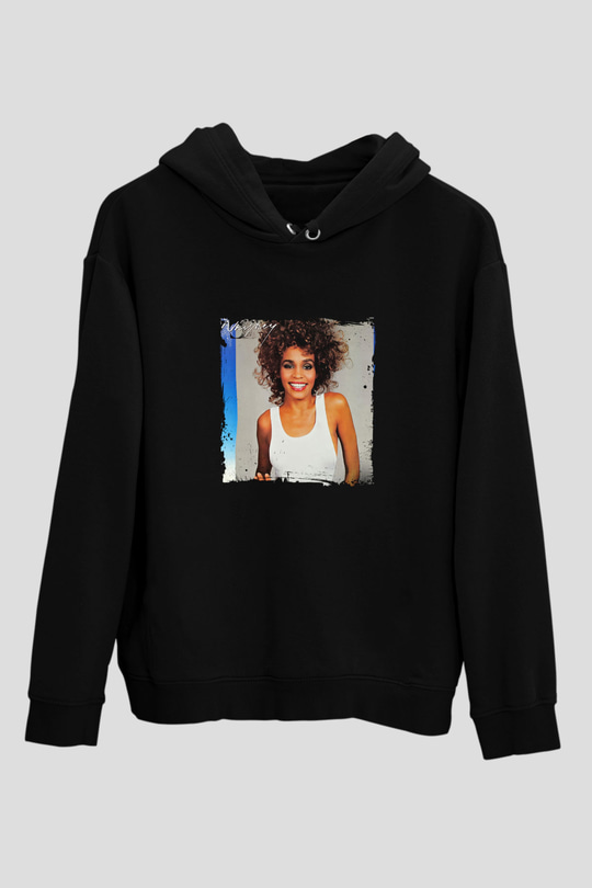 Whitney Houston Baskılı Unisex Siyah Hoodie