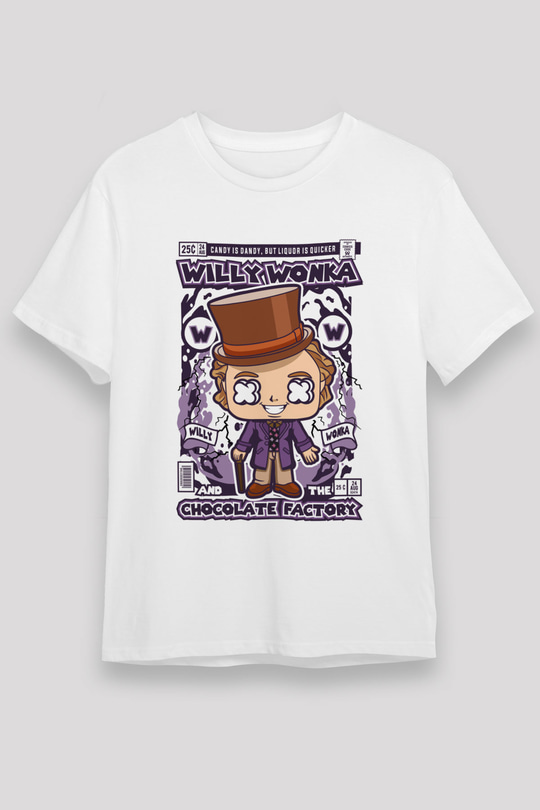 Willy Wonka Çikolata Fabrikası Baskılı Unisex Beyaz Tişört