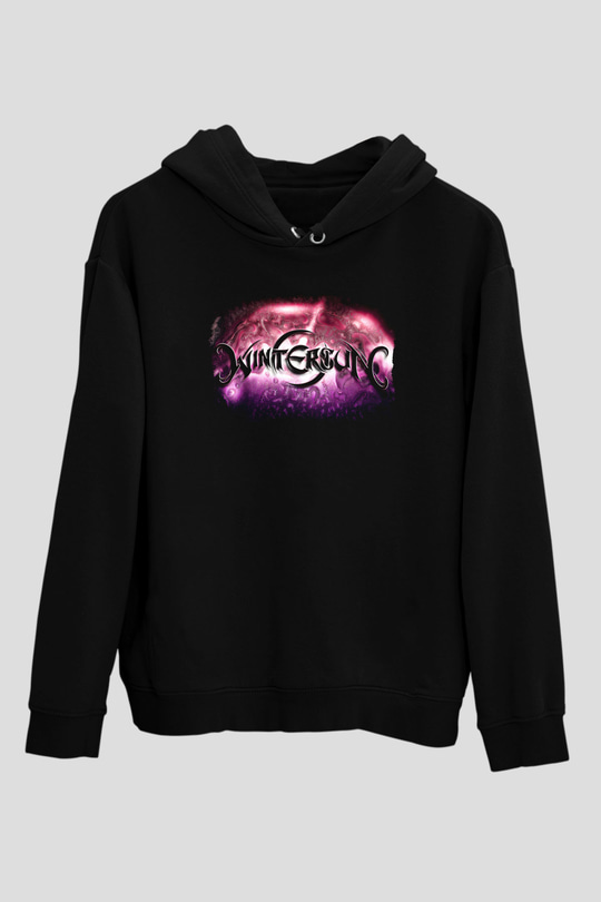 Wintersun Baskılı Unisex Siyah Kapüşonlu Sweatshirt