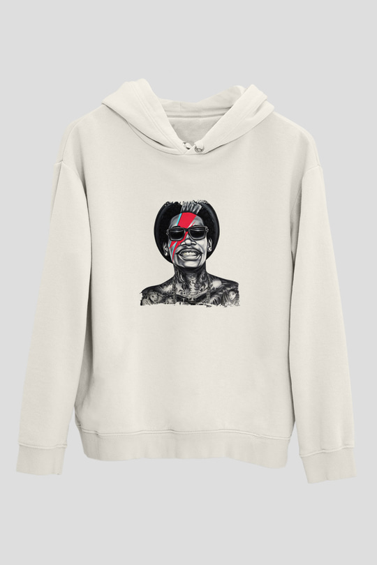 Wiz Khalifa Baskılı Unisex Beyaz Kapüşonlu Sweatshirt