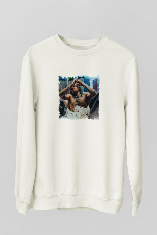 Wiz Khalifa Baskılı Unisex Beyaz Sweatshirt