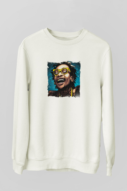 Wiz Khalifa Baskılı Unisex Beyaz Sweatshirt