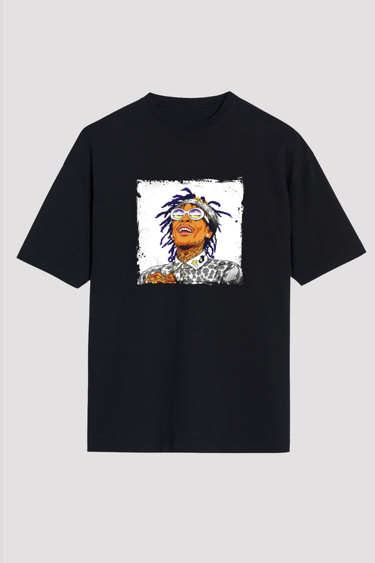 Wiz Khalifa Baskılı Unisex Oversize Siyah Tişört