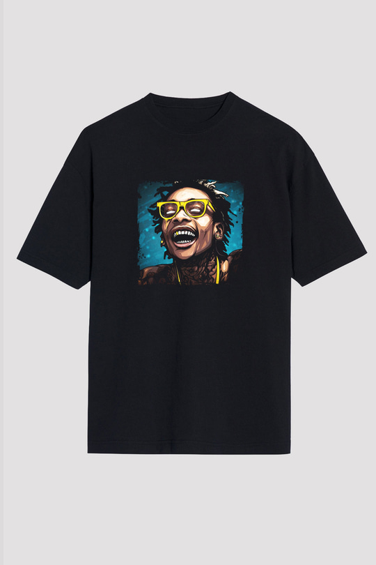 Wiz Khalifa Baskılı Unisex Oversize Siyah Tişört