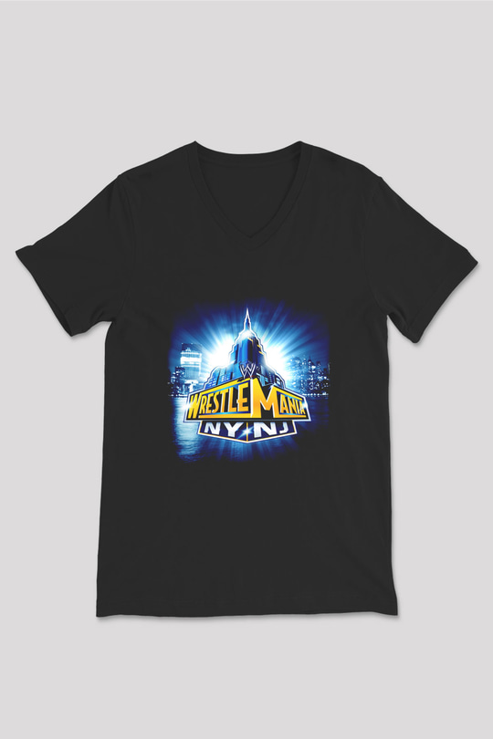 WrestleMania Siyah Unisex  V Yaka Tişört