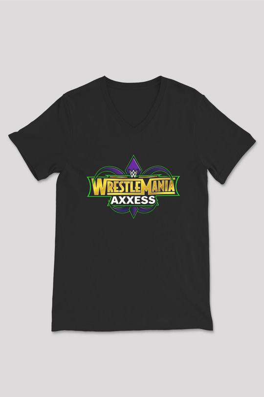 WrestleMania Siyah Unisex  V Yaka Tişört