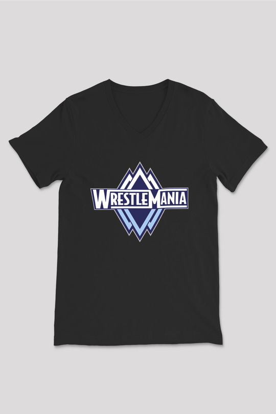 WrestleMania Siyah Unisex  V Yaka Tişört