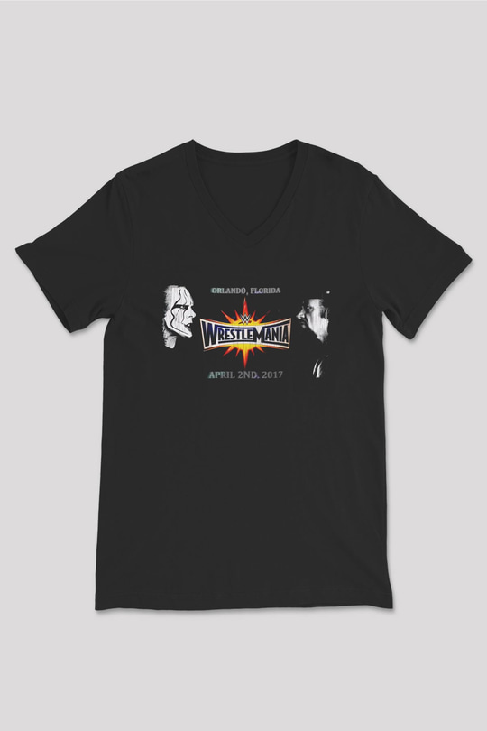 WrestleMania Siyah Unisex  V Yaka Tişört
