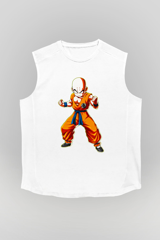 Wushu Baskılı Unisex Kolsuz Beyaz Tişört