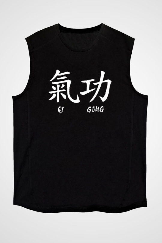 Wushu Baskılı Unisex Siyah Kolsuz Tişört
