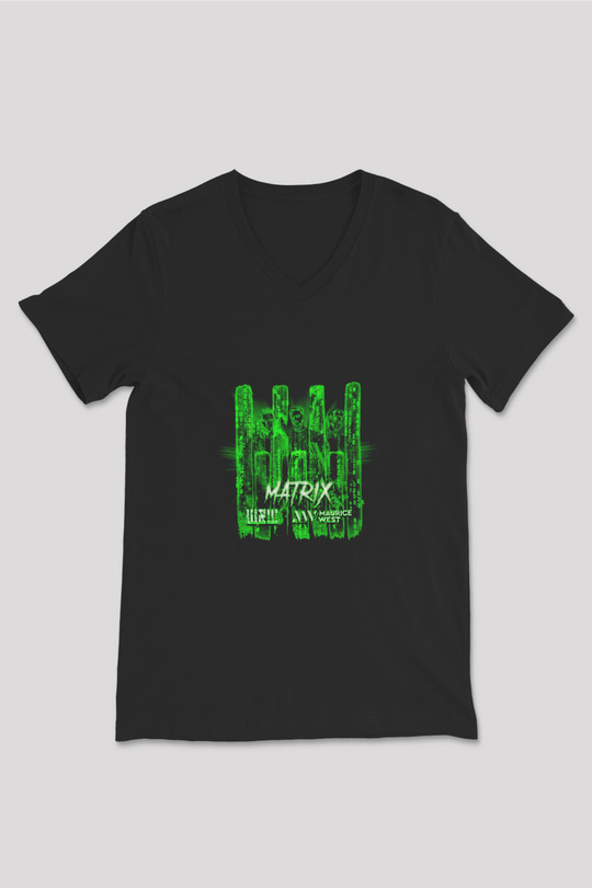 W&W Baskılı Unisex Siyah V Yaka Tişört