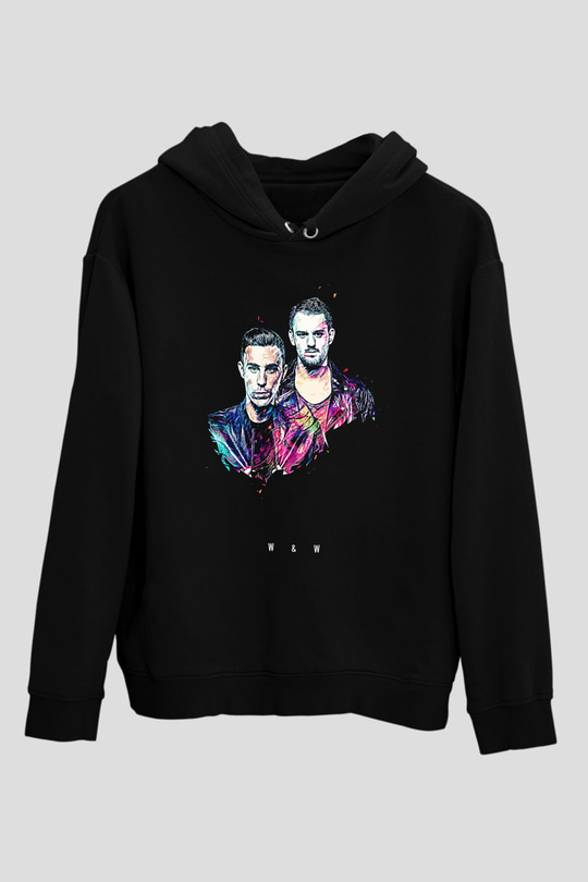 W&W Siyah Unisex Kapüşonlu Sweatshirt