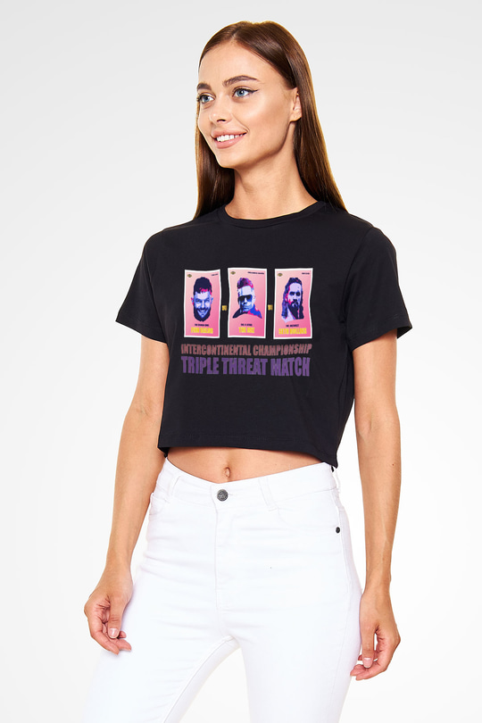 WWE Siyah Crop Top Tişört