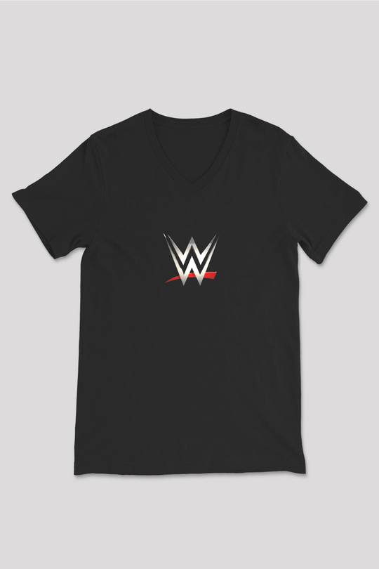 WWE Siyah Unisex  V Yaka Tişört