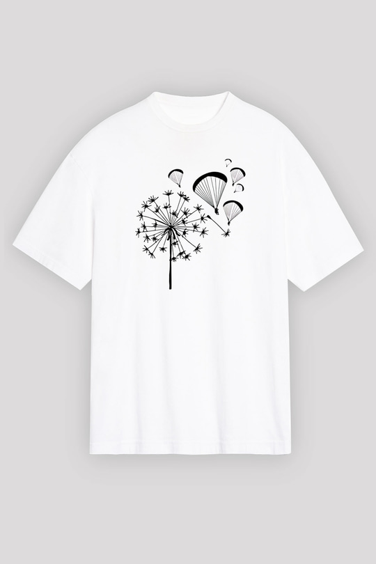 Yamaç Paraşütü Baskılı Unisex Beyaz Oversize Tişört - Tshirt