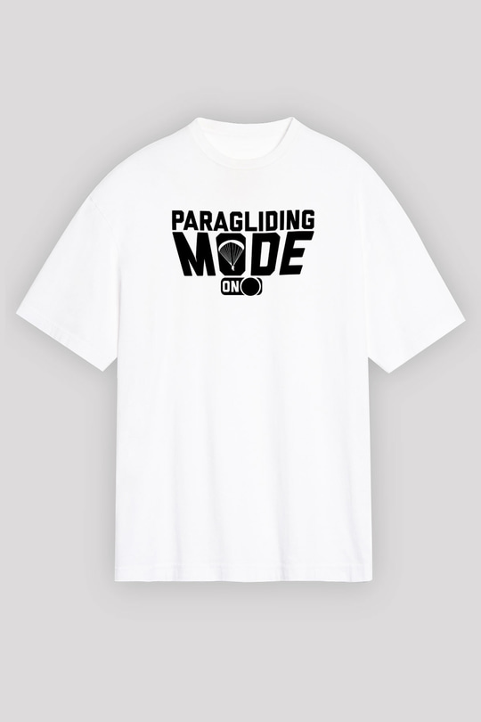 Yamaç Paraşütü Baskılı Unisex Beyaz Oversize Tişört - Tshirt