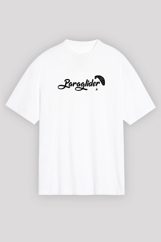 Yamaç Paraşütü Baskılı Unisex Beyaz Oversize Tişört - Tshirt