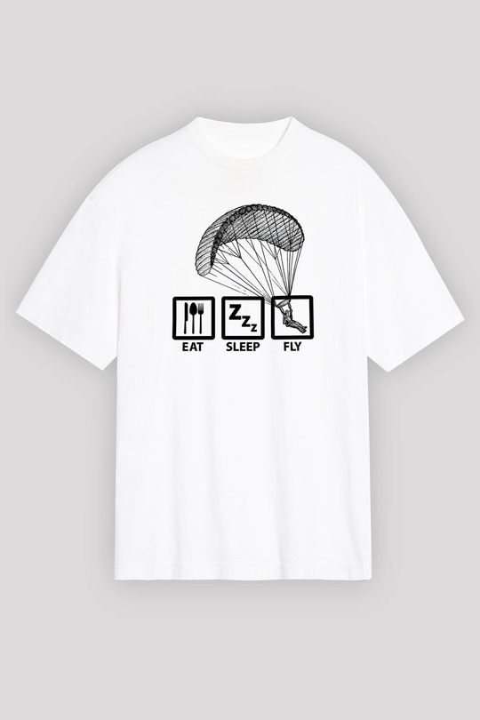 Yamaç Paraşütü Baskılı Unisex Beyaz Oversize Tişört - Tshirt