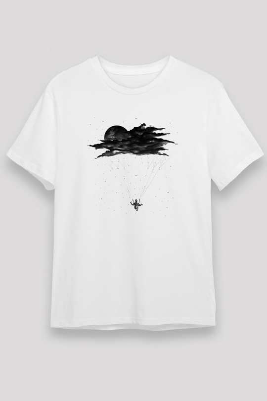 Yamaç Paraşütü Baskılı Unisex Beyaz Tişört - Tshirt