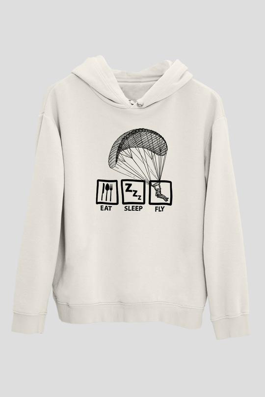 Yamaç Paraşütü Baskılı Unisex Ekru Hoodie