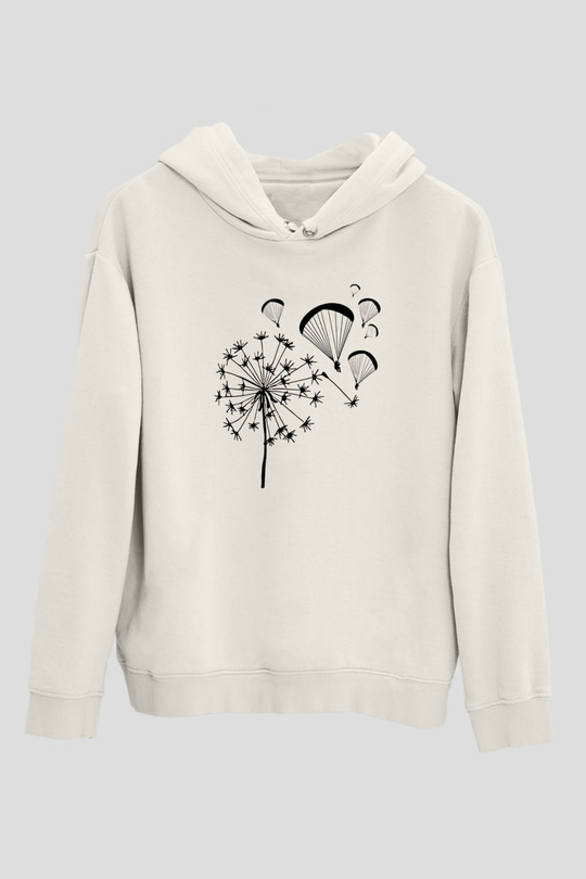 Yamaç Paraşütü Baskılı Unisex Ekru Hoodie