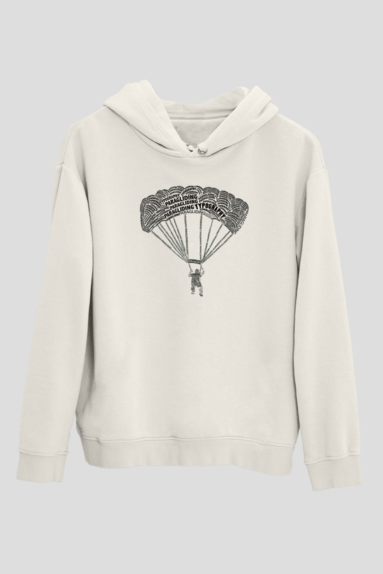 Yamaç Paraşütü Baskılı Unisex Ekru Hoodie