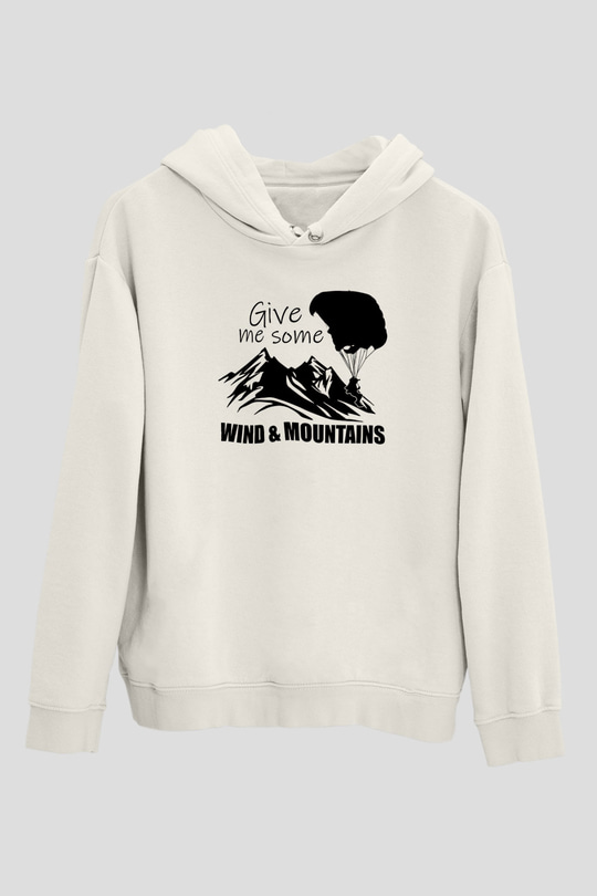 Yamaç Paraşütü Baskılı Unisex Ekru Hoodie