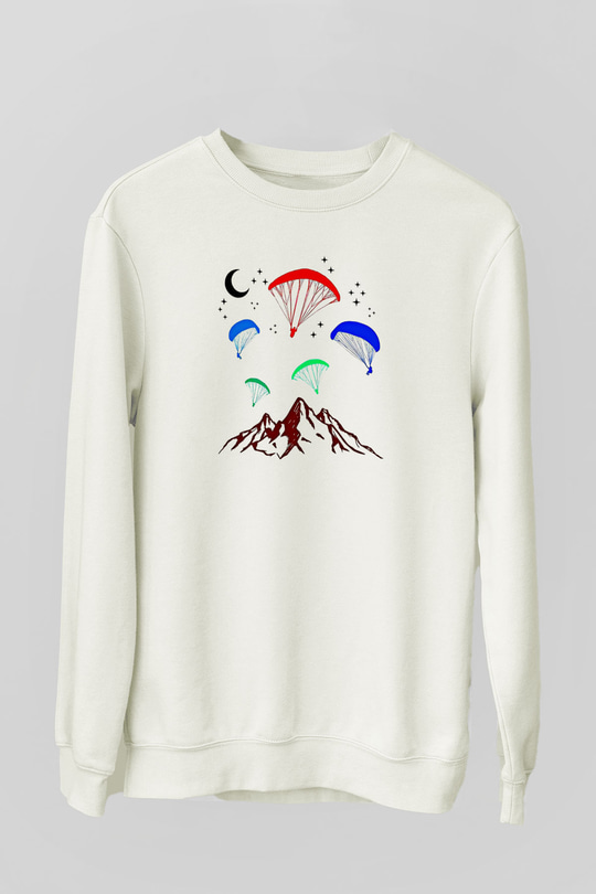 Yamaç Paraşütü Baskılı Unisex Ekru Sweatshirt
