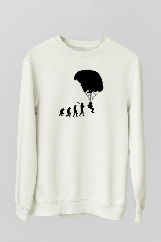 Yamaç Paraşütü Baskılı Unisex Ekru Sweatshirt