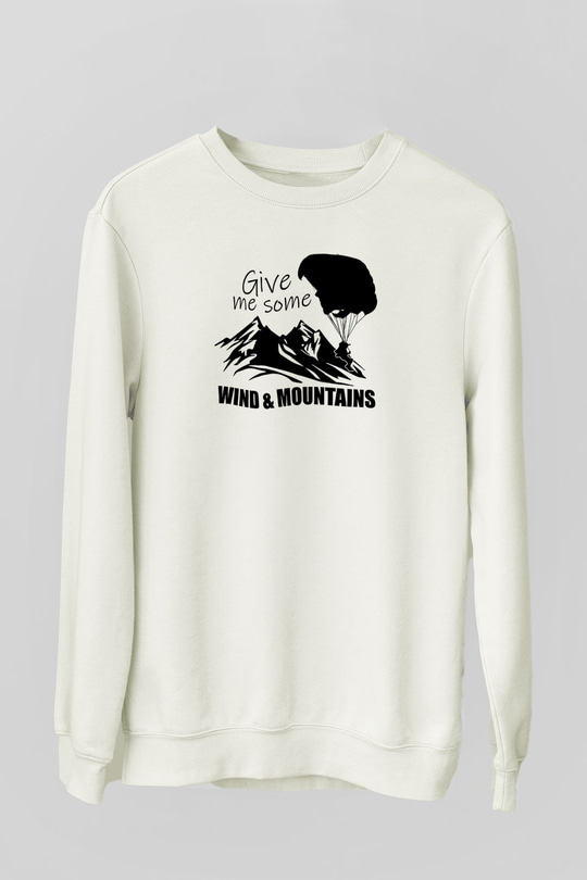 Yamaç Paraşütü Baskılı Unisex Ekru Sweatshirt