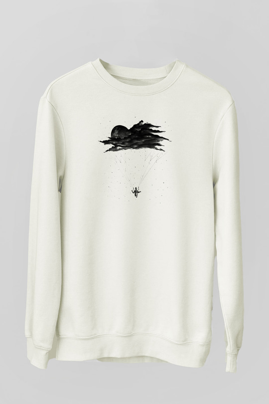 Yamaç Paraşütü Baskılı Unisex Ekru Sweatshirt