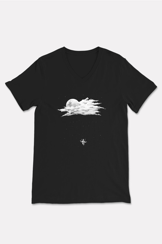 Yamaç Paraşütü - Paragliding Baskılı Unisex Siyah V Yaka Tişört
