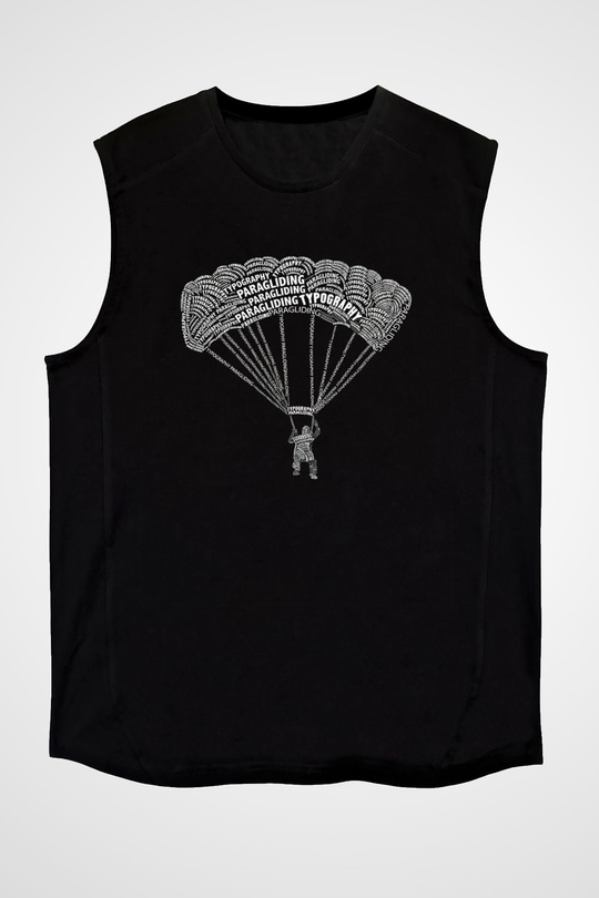 Yamaç Paraşütü - Paragliding Baskılı Unisex Siyah Kolsuz Tişört