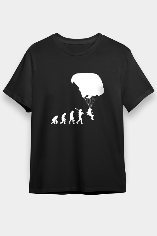 Yamaç Paraşütü - Paragliding Baskılı Unisex Siyah Tişört - Tshirt