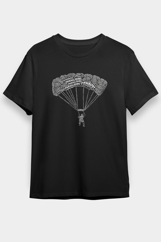 Yamaç Paraşütü - Paragliding Baskılı Unisex Siyah Tişört - Tshirt