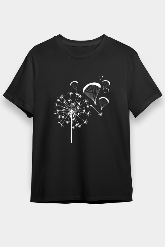 Yamaç Paraşütü - Paragliding Baskılı Unisex Siyah Tişört - Tshirt
