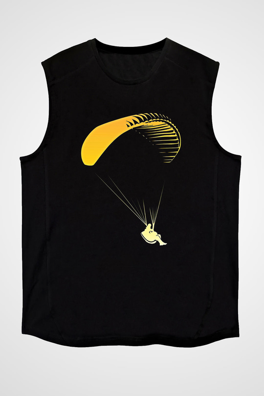 Yamaç Paraşütü - Paragliding Baskılı Unisex Siyah Kolsuz Tişört